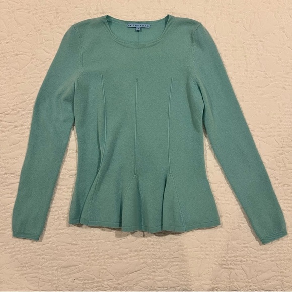 100% Cashmere Antonio Melani Peplum Sweater Blue Womens Small - Picture 2 of 8
